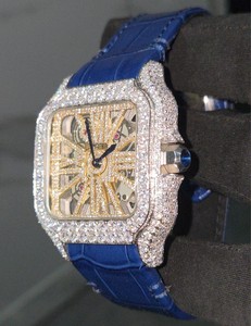 Reloj de Hombre con Incrustaciones de Moissanita Corte VVS, Relojes de Pulsera de Lujo para Hombre, Correa Azul Helada, Correa de Cuero Completa, Estilo Hip Hop - Product Image 3