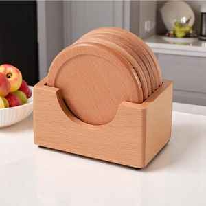 Posavasos de nogal Premium Maple, Nogal, Posavasos de madera, Posavasos de café, Posavasos de cerveza Posavasos de madera redondos - Product Image 4