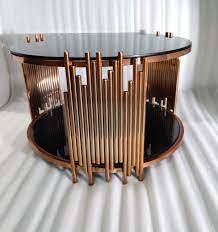 Tables de salon supérieures en verre dans la table centrale en métal d'or, forme de table centrale de concepteur de noir et d'or - Product Image 4