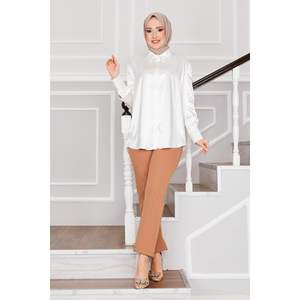 เสื้อเชิ้ตผ้าซาตินสีเขียวอ่อนสำหรับสตรีเสื้อปักคอปกหินลายสก๊อตยาวทรงหลวมใส่สบายสไตล์ทางการสำหรับฤดูใบไม้ร่วง - Product Image 1