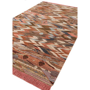 Alfombra Clásica Manchaha Grande de Lana y Seda Anudada a Mano, Roja y Naranja con Patrón Geométrico para el Hogar, Pasillo, para Adolescentes -Lub-131 - Product Image 2