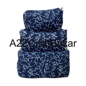 Sacs de toilette en coton pur fabriqués à la main en Inde, imprimés à la main, sacs de voyage, sacs de toilette, trousse de maquillage en lots assortis - Product Image 1