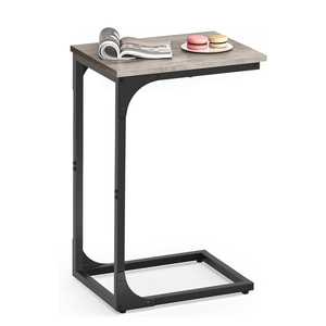 Modern C-Shape Side Table with <b>Veneer</b> Top Powder Coated Metal Frame Hospitality Furniture Manufacturer for Living Room, Bedroom - Product Image 1