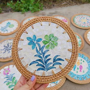Handmade <b>Round</b> <b>Rattan</b> Placemat with Premium Mother of Pearl Raw Shell Mosaic Direct Factory Wholesale Custom Logo Vietnam - Product Image 5