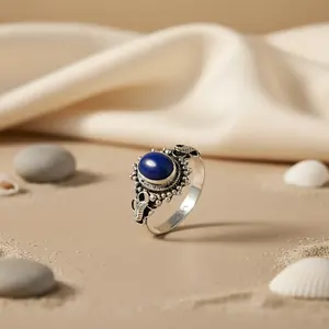 925 Silver <b>Lapis</b> <b>Lazuli</b> <b>Ring</b> for Women Elegant Gemstone Pearl Jewelry - Product Image 1