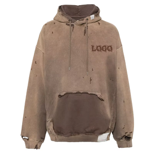 Sudadera Personalizada para Hombre, Estilo Desgastado, Lavada, Manga Larga, Estilo Casual, Urbano, Hip Hop, Holgada, con Capucha - Product Image 6