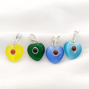 Pendentif œil de chat blanc Monalisa 14 mm en forme de cœur bombé plaqué or argent sterling 925 avec boucle, pendentif fait main, breloques œil de chat - Product Image 3