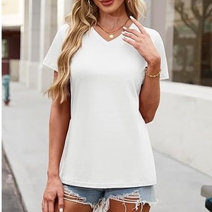 T-shirt à col en V 100% coton pour homme, modèle tendance de haute qualité, tee-shirt surdimensionné en vrac, uni, imprimé, coupe régulière, Oxford - Product Image 2