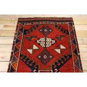 Tapis turc 3,6 x 13,1 pieds, tapis de couloir vintage, tapis rouge et bleu avec motifs de plantes et d'arbres - Product Image 3