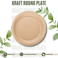 Fabriqué en Italie Assiette en carton kraft ronde jetable écologique personnalisable de différentes tailles prête à expédier