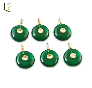 Colgante de Piedra Preciosa Redonda de Ónice Verde Natural con Incrustaciones, Vermeil Dorado, Hecho a Mano, Plata de Ley 925, Dijes Finos para Joyería, 15 mm - Product Image 6