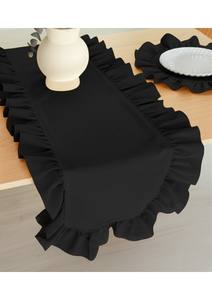 Elegante camino de mesa con volantes negro elegante 40x150cm(15 "x 59") Acento decorativo para cocina Comedor Mesas auxiliares de café para boda - Product Image 4