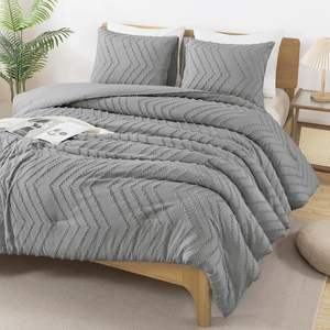 Comforter Medium <b>Grey</b> 3 Pieces Microfiber Lightweight Comforter Set, <b>Bedding</b> Comforter Sets for Queen King Size Bed Set - Product Image 1
