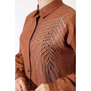 Conjunto de 2 piezas de lino frontal con cuentas Marrón - Product Image 1