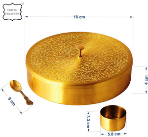 Récipient de stockage de cuisine indienne traditionnelle boîtes à épices en laiton artisanal en métal pour épices et herbes à des fins d'organisation de l'Inde - Product Image 5