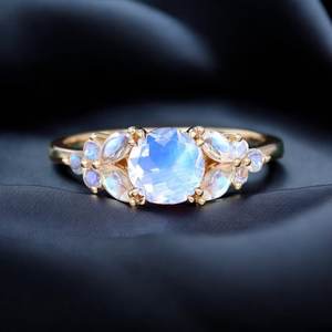 Rainbow Moonstone <b>Statement</b> Wedding Engagement <b>Ring</b> 925 Sterling <b>Silver</b> Classic Design Romantic for Party Valentine's Day Gift - Product Image 5