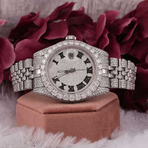 Reloj Unisex de Lujo, Moderno, con Cristales de Cuarzo y Diamantes Moissanite Azules VVS, Estilo Hip Hop Personalizado, Acero Inoxidable Azul Oscuro - Product Image 1