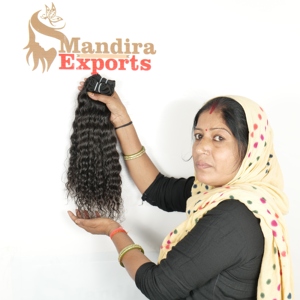 Venta al por mayor de extensiones de cabello humano natural de doble trama natural suave y rizado Virgen sin procesar fabricante indio templo - Product Image 5