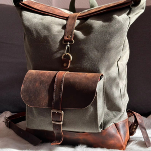 Leather Canvas Luxury <b>Backpack</b> Durable Eco-Friendly Lightweight Outdoor Travel Hiking School <b>Laptop</b> Rucksack LCBP-0142 - Product Image 1