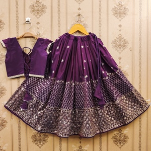 Purple Fully Stitched Polyester Floor-Length Girls' Designer Bridal Kids Lehenga Choli Set Heavy Embroidered <b>Sequins</b> Party - Product Image 2