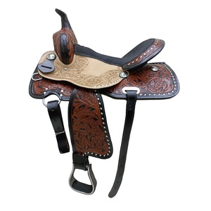 เบาะหนังนิ่มทรงกระบอกสีน้ำตาลสไตล์ตะวันตกแบบนิ่มลายดอกไม้พร้อม headstall และชุดเกราะหน้าอก - Product Image 1