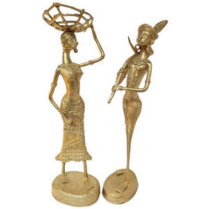 Escultura Artesanal Dhokra de Pareja Tribal, Diseño de Arte Moderno y Lujoso, Hierro y Resina, 42x13x22cm, para Decoración del Hogar, Oficina, Sala de Estar, Boda - Product Image 2