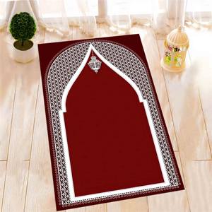<b>Red</b> Islamic Prayer Rug: 3D Printed Worship Rug,With Pile Soft Rug - Product Image 3