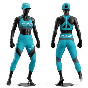 Premium 280 GSM Polyester Spandex Legging and Sports Bra Set Neon Green Black Panel Design Custom Sublimation Heat Transfer Logo - Product Image 3