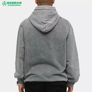 Sweat à capuche basique classique pour homme 2026, délavé à l'acide, avec cordon de serrage, 100 % coton molletonné thermique, style streetwear - Product Image 4