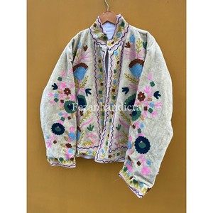 Women's Boho <b>Hippie</b> Style Winter Coat with Handmade Short Suzani <b>Jacket</b> Flower Embroidery Wholesale Lining for Spring Season - Product Image 4