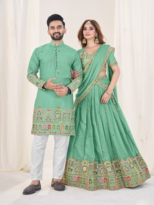 Heavy Designer Georgette with Sequins and embroidery Work Lehenga Choli With <b>Kurta</b> For Couple - Product Image 4