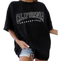 Großhandel Damen Casual Umweltfreundliche 100% Baumwolle Buchstaben-Grafik-Print Kurzarm Tunika Tops Rundhals Lose T-Shirts Übergroß