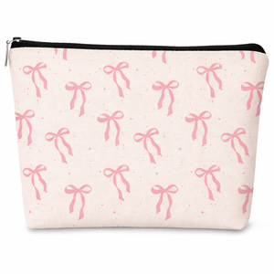 Bolsa de cosméticos de lona con estampado de lazo al por mayor, neceser con cremallera, bolsa de almacenamiento de joyas <span class=keywords><strong>para</strong></span> <span class=keywords><strong>mujer</strong></span>, organizador de viaje <span class=keywords><strong>para</strong></span> niñas - Product Image 2