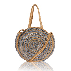 Sac fourre-tout rond bohème en jute avec fermeture ouverte durable, sac à main de plage pour femme à usage quotidien avec pompons - Product Image 1