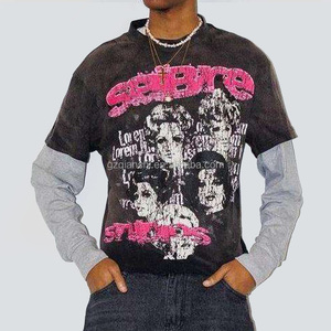 Custom Streetwear Oversized <b>Thermal</b> Long Sleeve T <b>Shirts</b> <b>for</b> <b>Men</b> Vintage Screen Print Double Layer Long Sleeve T-<b>shirt</b> - Product Image 5