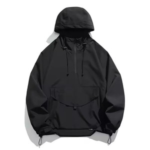 Custom Hoodies Quarter Zip <b>Jacket</b> Waterproof Quick Dry Windbreaker Hooded Drawstring Casual <b>Jacket</b> Half Zip Pullover for <b>Men</b> - Product Image 4