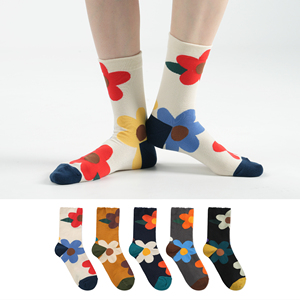 Calcetines de Algodón para Mujer Kikiya - Diseño Floral, Transpirables, de Punto, Grosor Estándar, para Uso Diario Informal, Compresión Clase 1 - Product Image 1