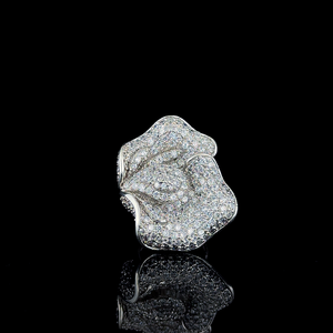 Luxury 925 Silver <b>Crystal</b> Rose <b>Ring</b> 3D Floral Dome Statement Jewelry with Sparkling Pavé Cubic Zirconia for Party Wear - Product Image 3