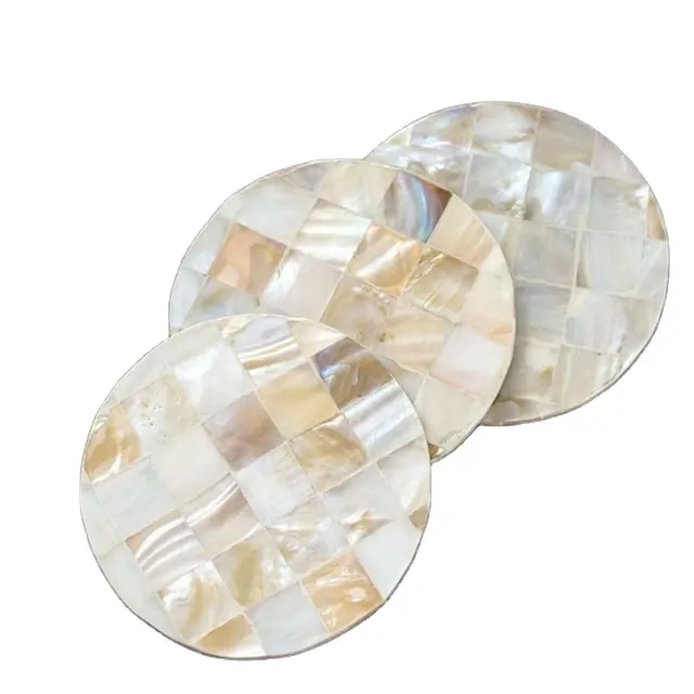 Mother of Pearl Coasters Round Silk & shine Mother Of Pearl Inlay Custom Colored Bone Inlay Coaster