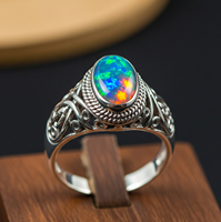 Bague en argent sterling 925 avec opale naturelle ovale, sertie à griffes, bijoux artisanaux en pierres précieuses, vente en gros Inde