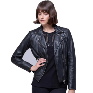Veste bomber en cuir de bonne qualité en gros pour femmes, manteau d'hiver, corps en laine, manches en cuir, veste en cuir gaufré - Product Image 4