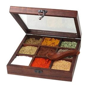 Boîte à épices en bois et ensemble de boîtes à épices de taille personnalisée en bois pour la cuisine, boîte à masala et couvercle en acrylique de forme carrée - Product Image 1