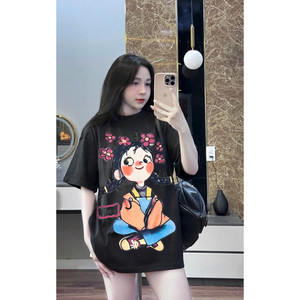 Camiseta de algodón minimalista para mujer, de gran tamaño, de longitud corta, con bonito patrón de personaje de Animal animado, transpirable, ajustada, XS, XXS, Xxl, 4xl - Product Image 5