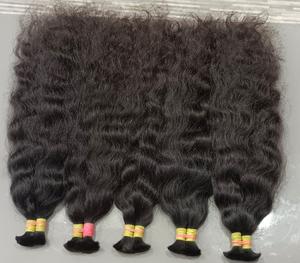 Cheveux de temple purs vierges non transformés de haute qualité Extensions de cheveux humains en vrac indiens crus ondulés à blanchir - Product Image 4