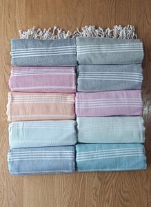 Toalla de Playa a Rayas de Algodón Reciclado Natural Ecológico Turco Tradicional Avior AL-707, Fouta Tunisina, Peshtemal, Hammam, Spa - Product Image 5