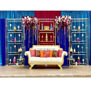 Venta al por mayor de cajas de velas de metal de estilo moderno para el escenario de recepción de bodas fabulosas pantallas de pared decorativas nocturnas Sangeet - Product Image 1