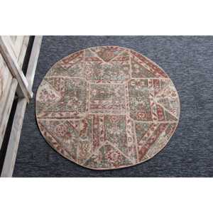 พรมขนาด 3.3x3.3 ฟุต, พรมกลมสไตล์วินเทจตุรกี, พรมขนสัตว์สีเขียวลายปะติด - Product Image 4