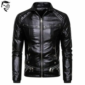 2025 Vintage Slim Fit Full Zip PU cuir hommes veste High Street Style vêtements d'hiver - Product Image 1