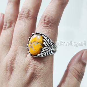 Anillo para hombre al por mayor, anillo de piedra preciosa de jaspe de abejorro Natural, anillo de todos los tamaños, joyería oriental árabe, anillo de Plata de Ley 925 - Product Image 2