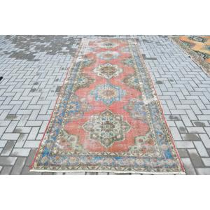 4.8x12.6 ft <b>Runner</b> Turkish Vintage Rug, <b>Red</b> Patchwork Wool Rug - Product Image 1